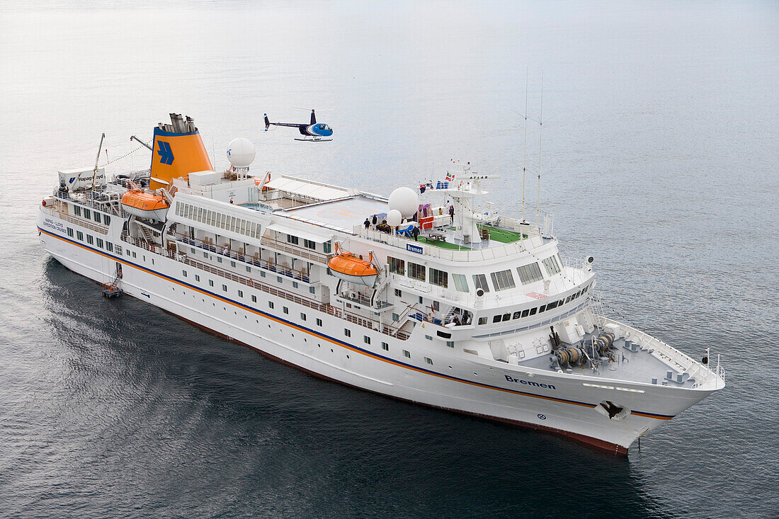 Aerial Photo of Helicopter Landing on MS Bremen, Kaikoura, South Island, New Zealand