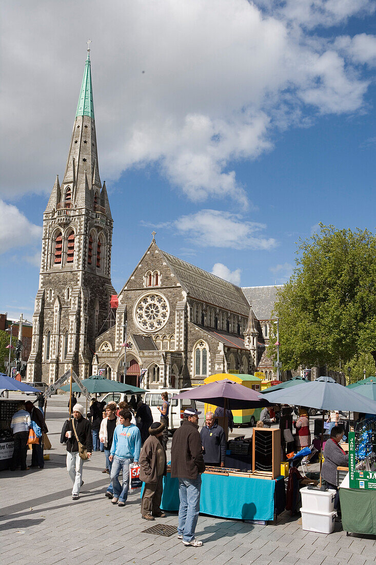 Arts and Crafts Stalls and Christchurch Cathedral, Cathedral Square, Christchurch, South Island, New Zealand