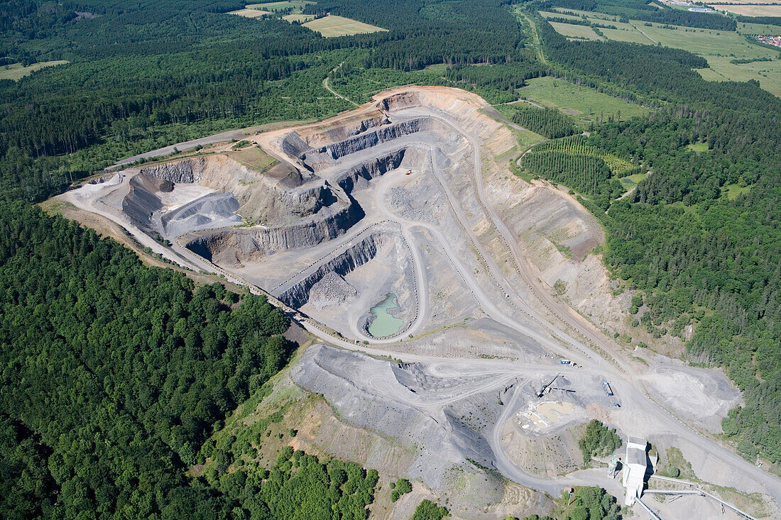 Aerial Photo of Franz Carl Nuedling Basalt Mine, Near Hilders, Rhoen, Hesse, Germany