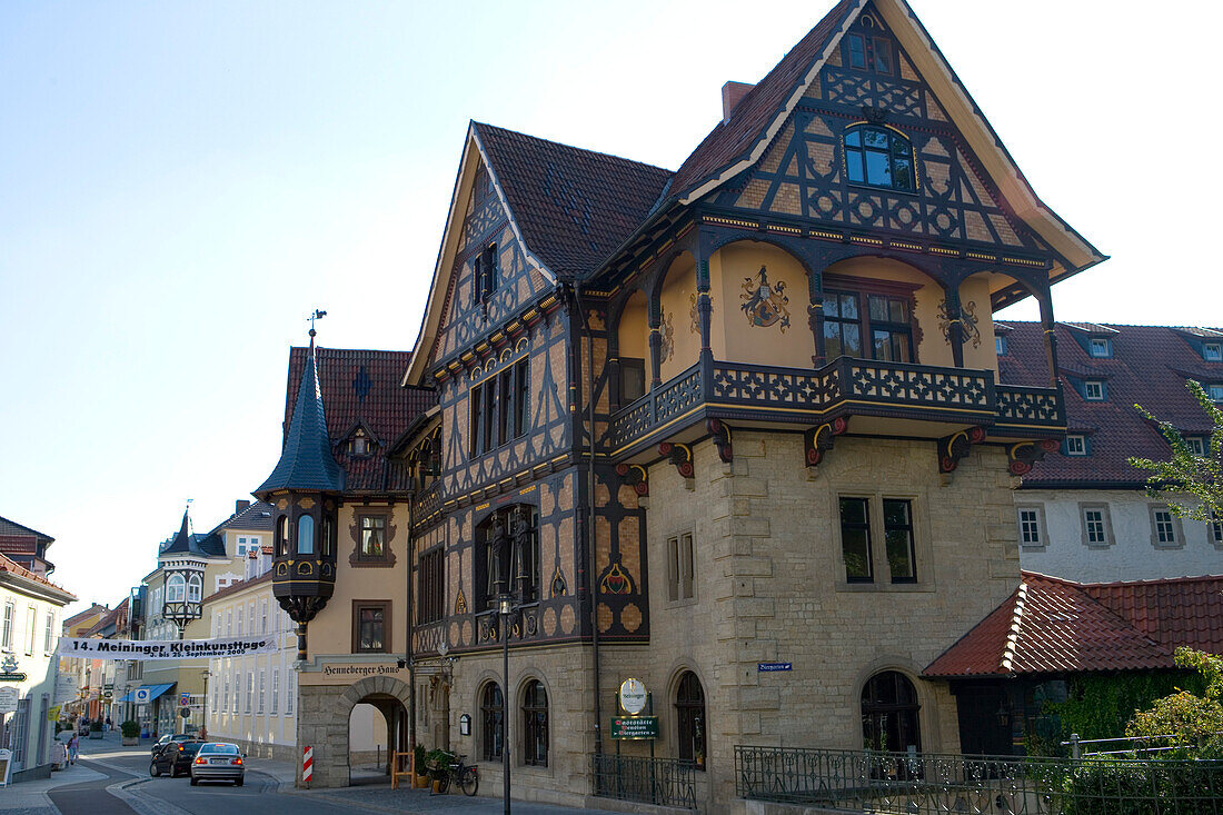 Henneberger Haus Restaurant Timberframe Building, Meiningen, Rhoen, Thuringia, Germany