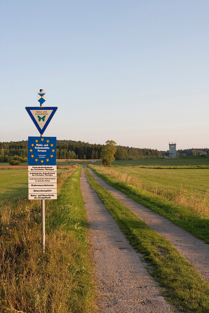 Road to German Border Watch Tower, Deutsch-Deutsche Mahn- und Gedenkstaette Behrungen, on Bavaria - Thuringia Border, Rhoen, Germany