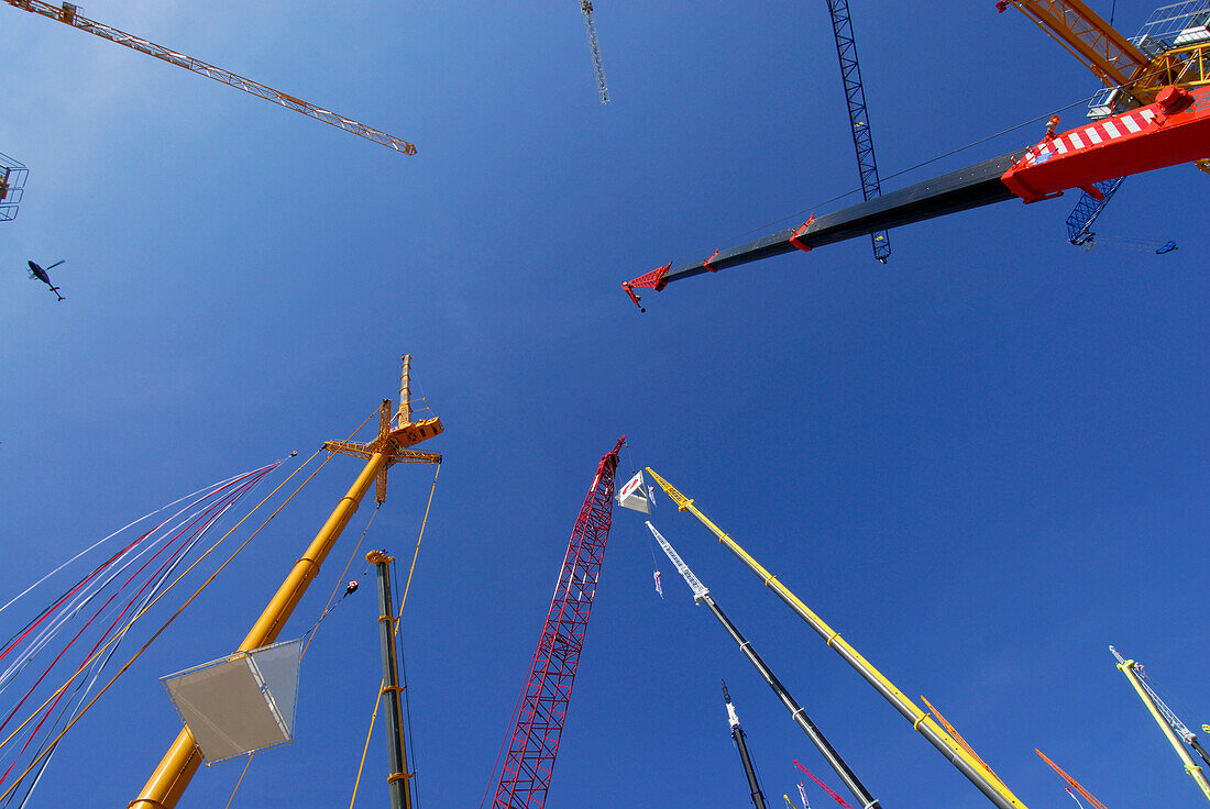 Several cranes, international trade fair held tri-annually, Munich, Bavaria, Germany