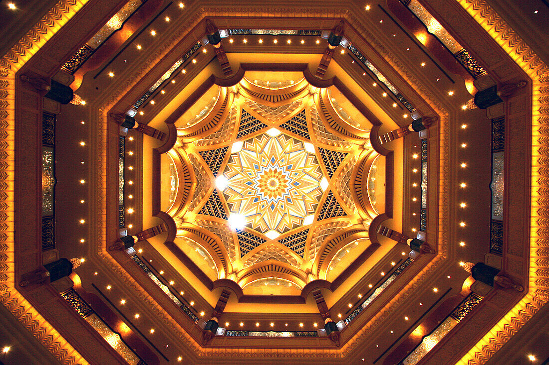 The Atrium ceiling inside the Emirates Palace Hotel in Abu Dhabi, United Arab Emirates, UAE