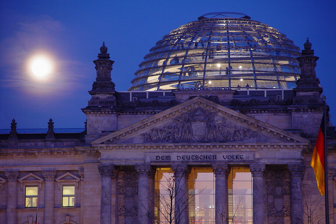 Reichstag Dome in moonlight, Berlin, Germany