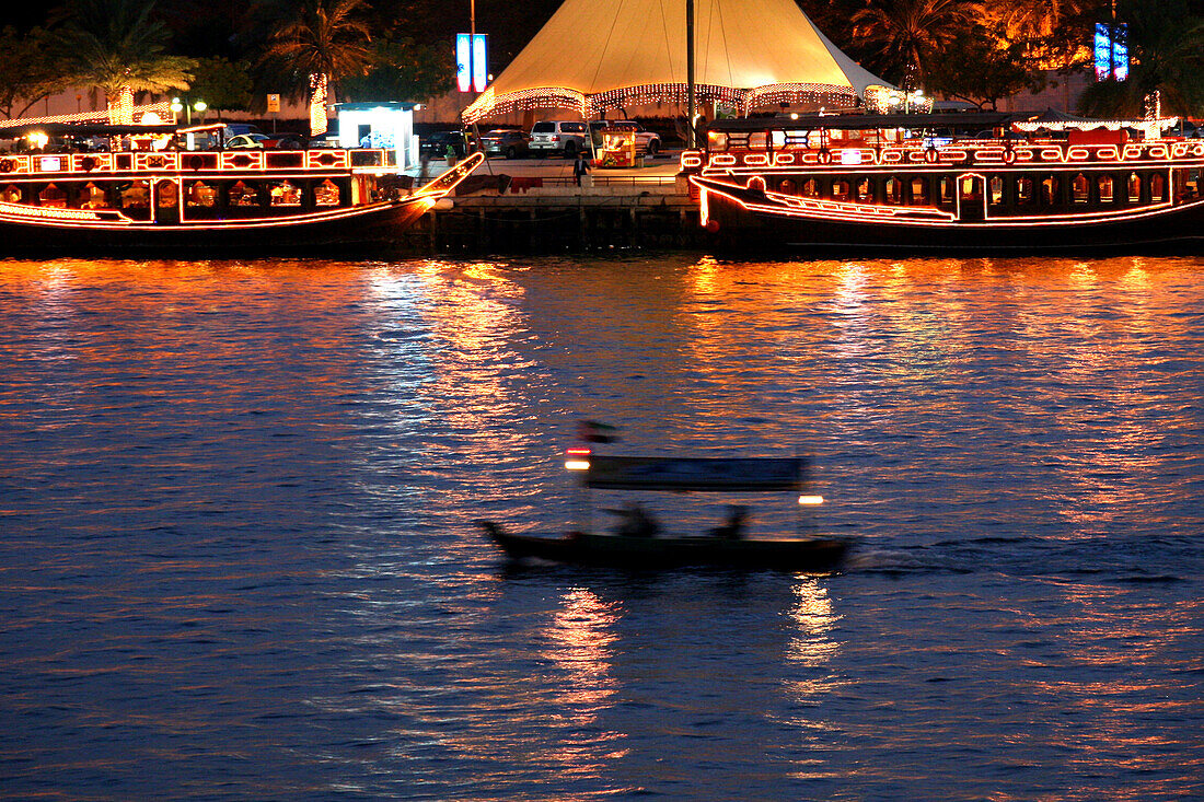 An Abra on the Creek at night, Dubai, United Arab Emirates, UAE