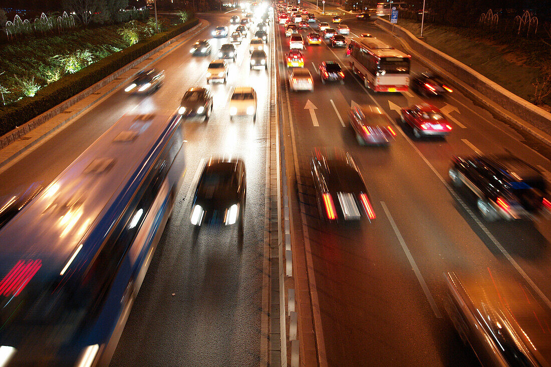 Traffic in Beijing at night, China