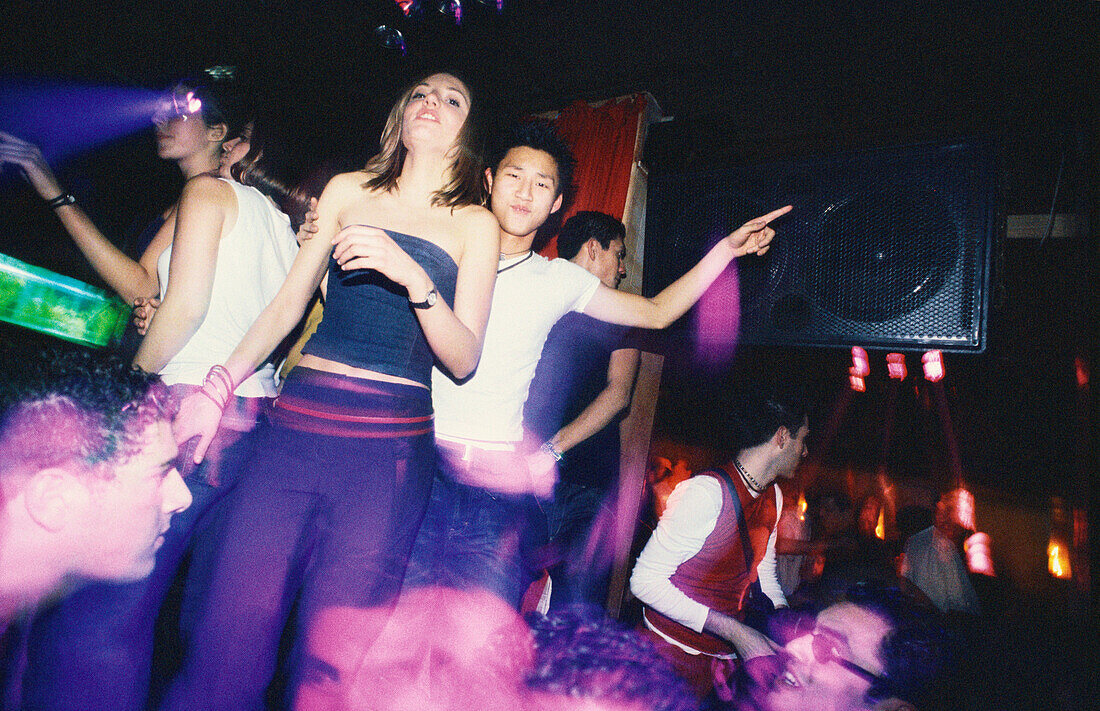 A group of young people, Teenager, dancing inside Discotheque Les Bains Douche, Nightlife, Party, Paris, France