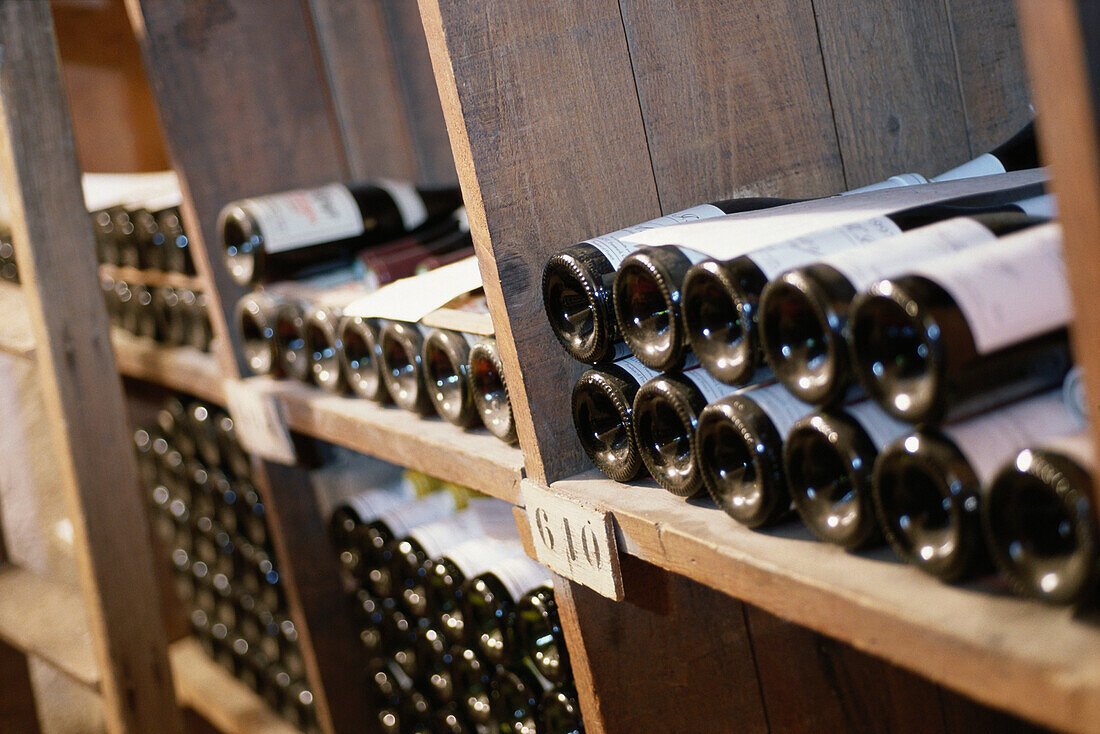 Wine bottles in wine cellar in Restaurant Taillevent, Paris, France
