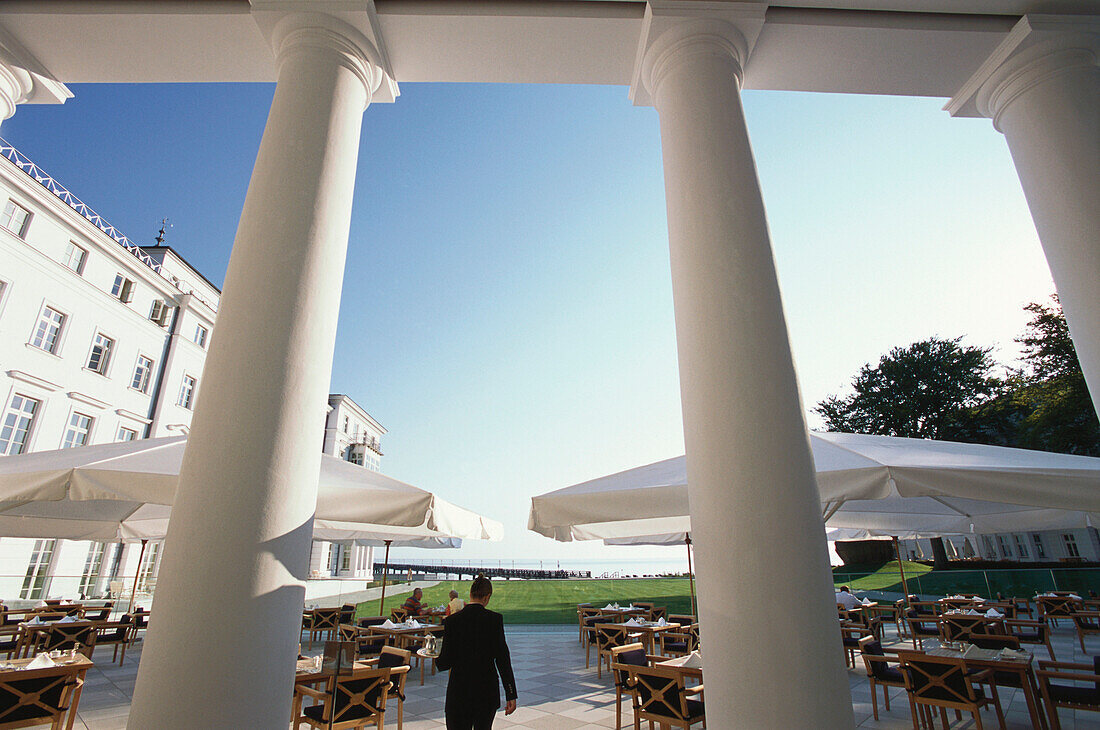 Terrace of the restaurant at Kempinski Grandhotel, Heiligendamm, Mecklenburg Western Pomerania, Germany