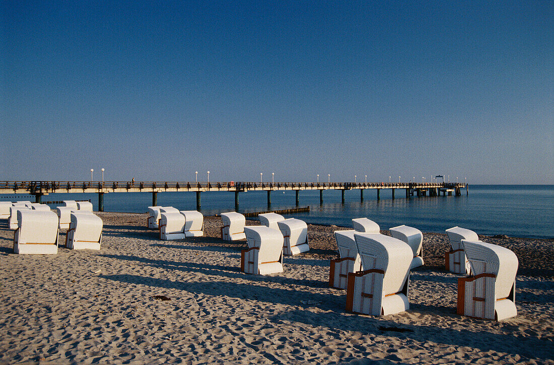 Beach chairs at beach, Heiligendamm, Mecklenburg Western Pomerania, Germany