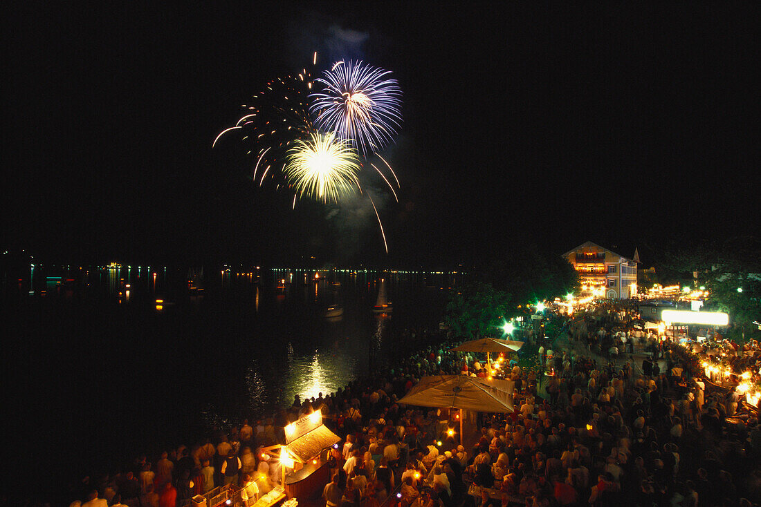 Festival with fireworks at Lake Tegernsee, Upper Bavaria, Bayern, Germany