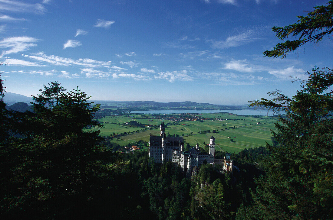 View towards Newschwanstein Castle, Sight, Allgaeu, Bavaria, Germany