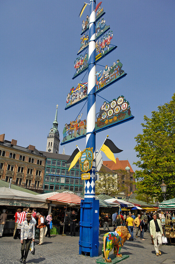 May pole, Viktualienmarkt, Munich, Bavaria, Germany