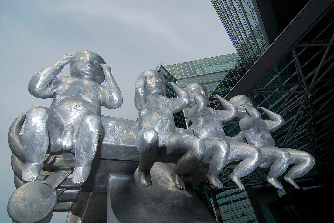 Metal sculptures of babies in Uno City, Vienna International Centre, Vienna, Germany