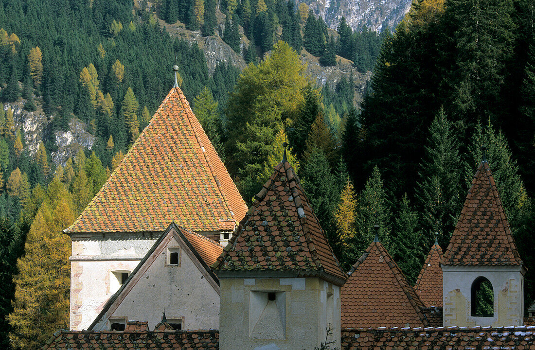 towers of castle of Wolkenstein, St. Christina, Grödnertal, South Tyrol, Alta badia, Italy