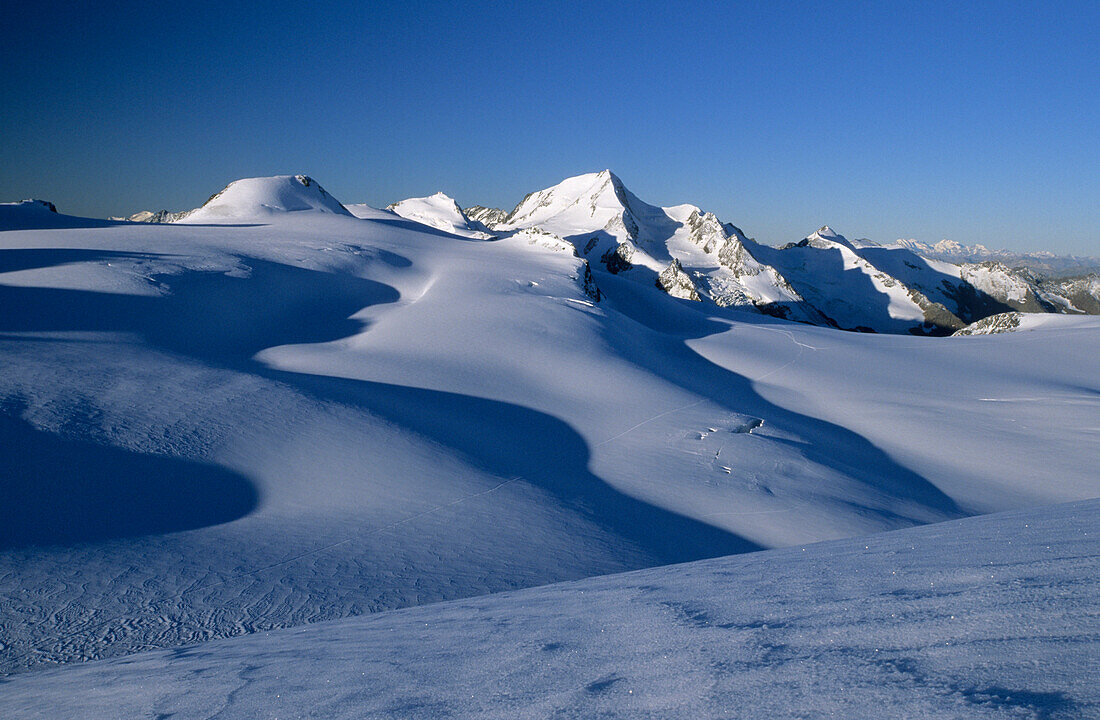wide field of glaciers beneath Weißkugel, Ötztal range, Tyrol, Austria