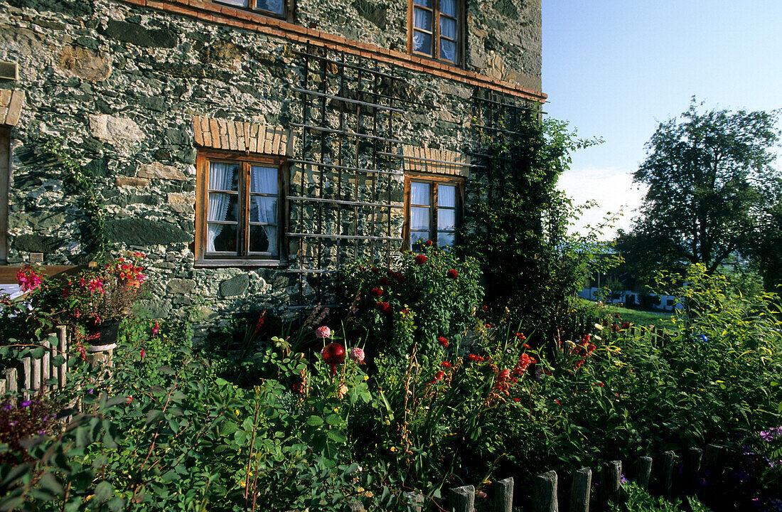 farmhouse and famers garden in valley Leitzachtal, Upper Bavaria, Bavaria, Germany