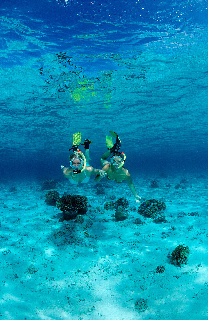 Zwei Frauen beim Schnorcheln, , Bali, Indischer Ozean, Indonesien