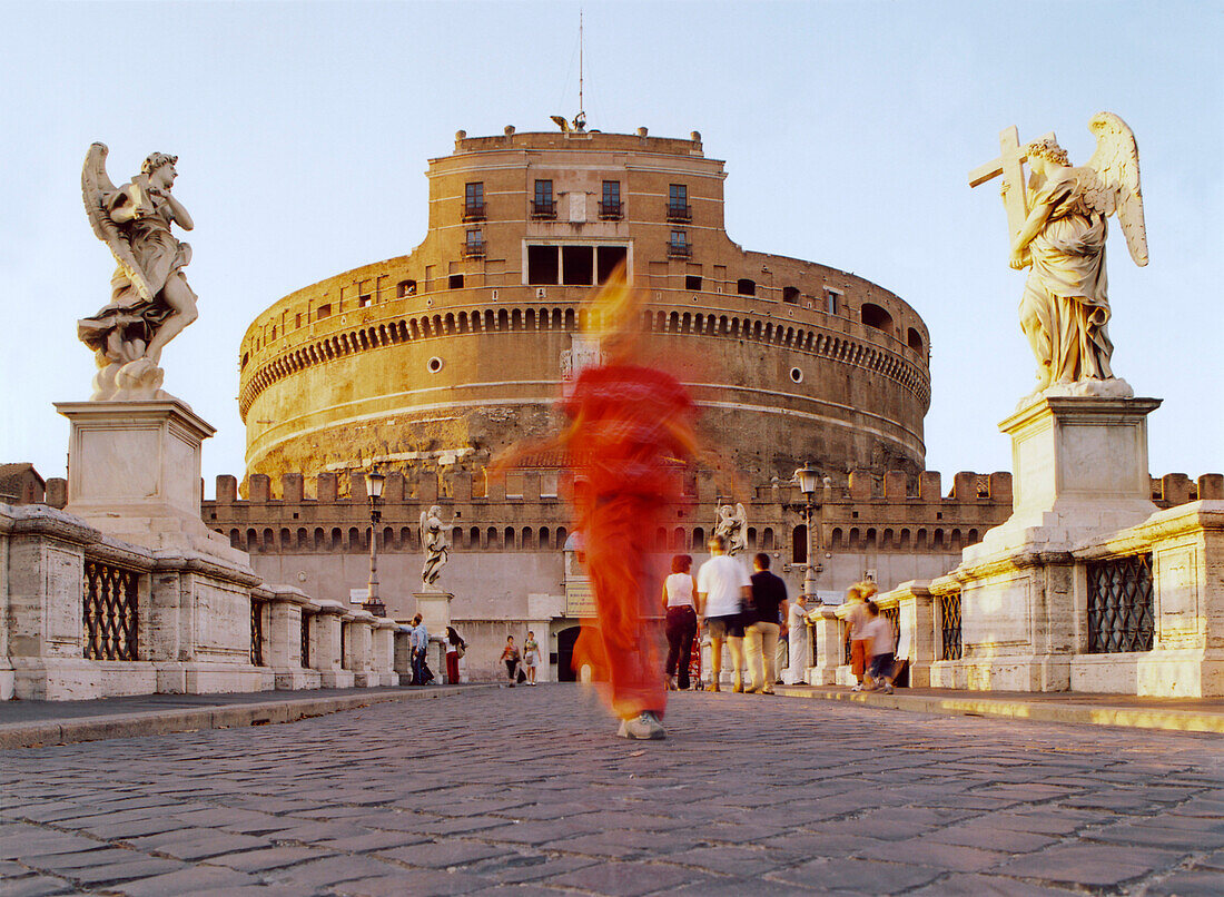 Castel Sant Angelo, Mausoleum of Hadrian with sculptures on a bridge, Rome, Italy