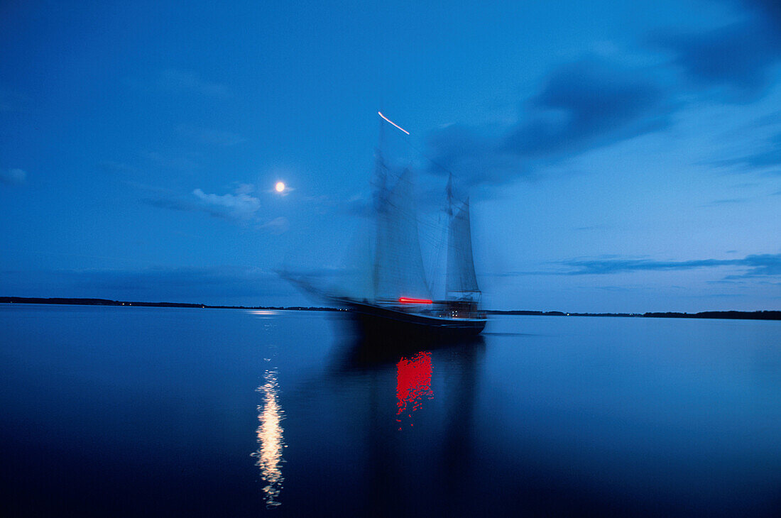 Sailing ship at night, Denmark