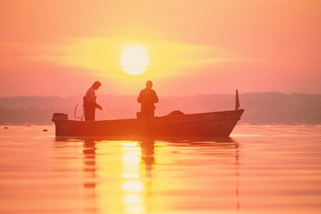Fishermen on Lake Chiemsee, Bavaria, Germany