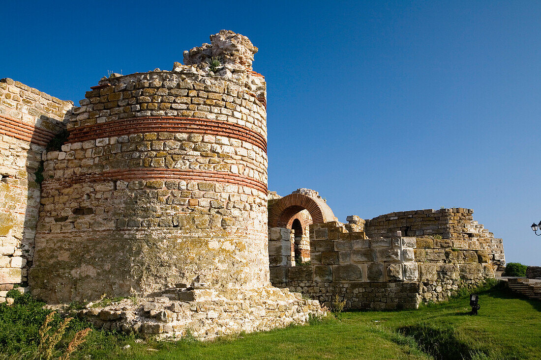 Ancient western fortification wall, Nesebar, Black Sea, Bulgaria