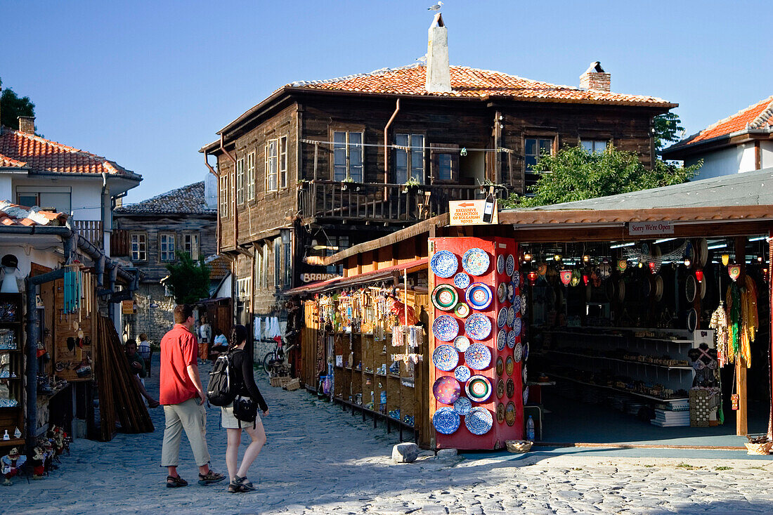 Typisches Holzhaus in der Museumsstadt Nessebar, Schwarzmeerküste, Bulgarien