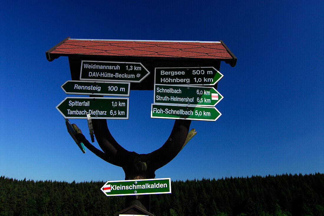 Direction signs at Rennsteig, Thuringia, Germany