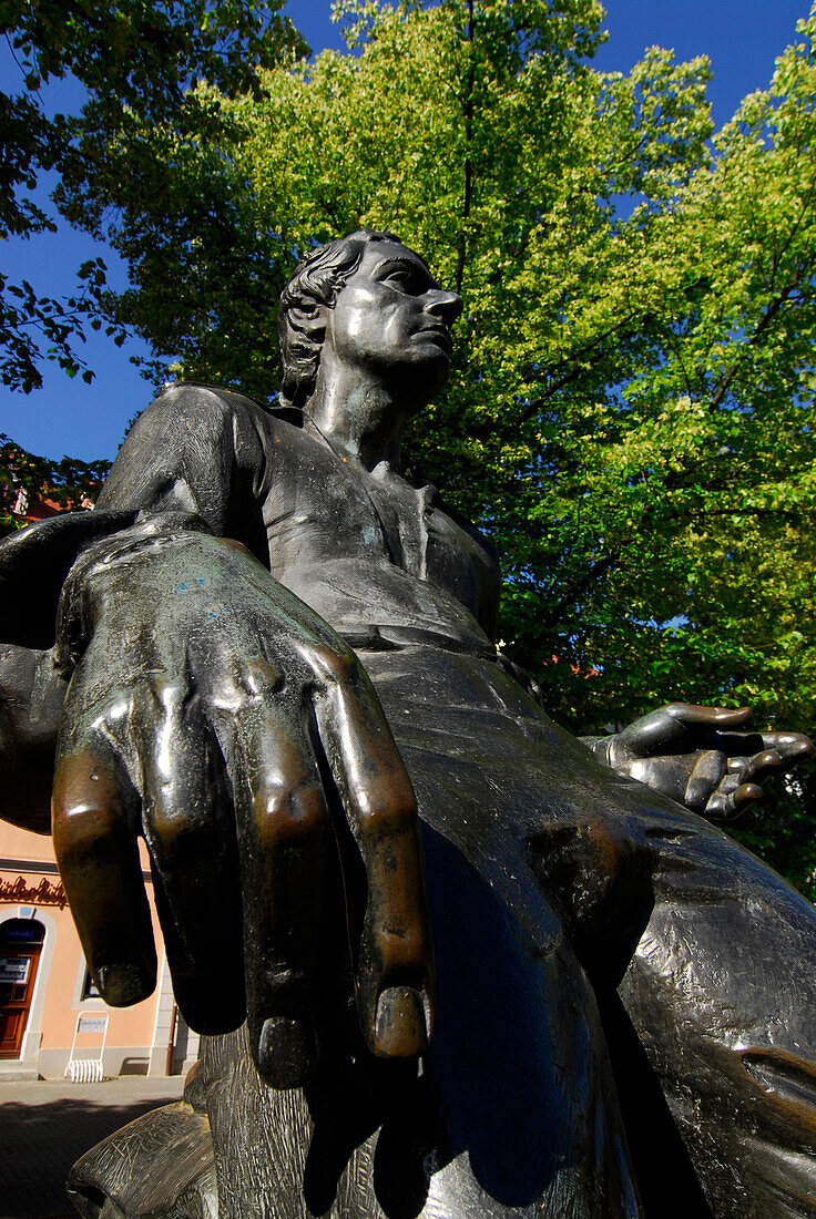 Bach monument on the market square, Arnstadt, Thuringia, Germany