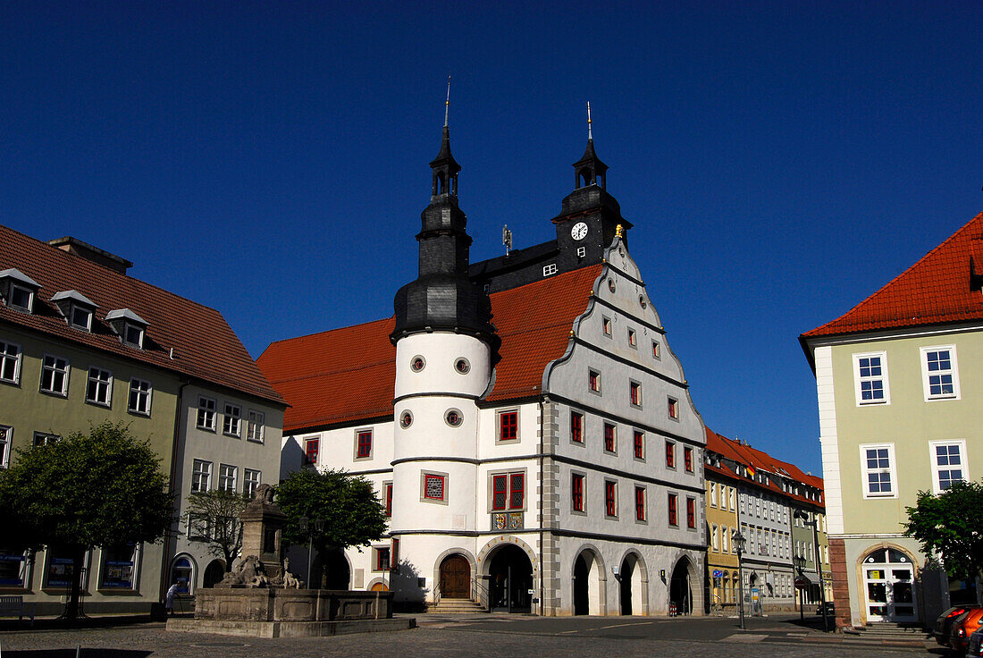 View of the city hall, town hall in Hildburghausen, Thuringia, Germany