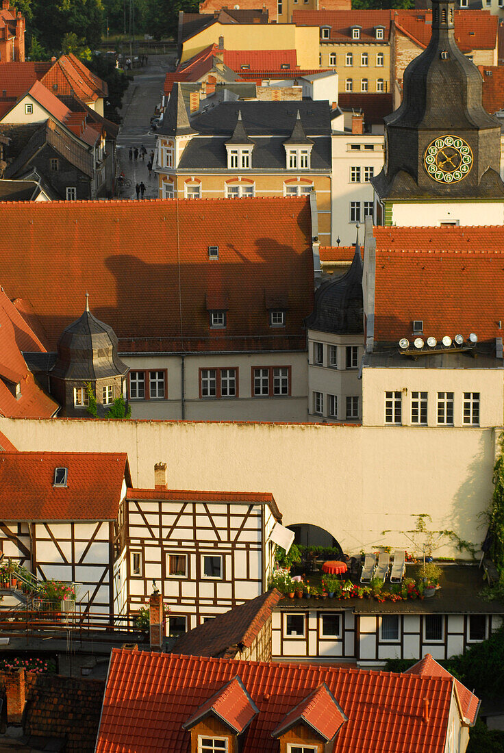 Blick von der Heidecksburg nach Süden auf die Altstadt, Rudolstadt, Thüringen, Deutschland