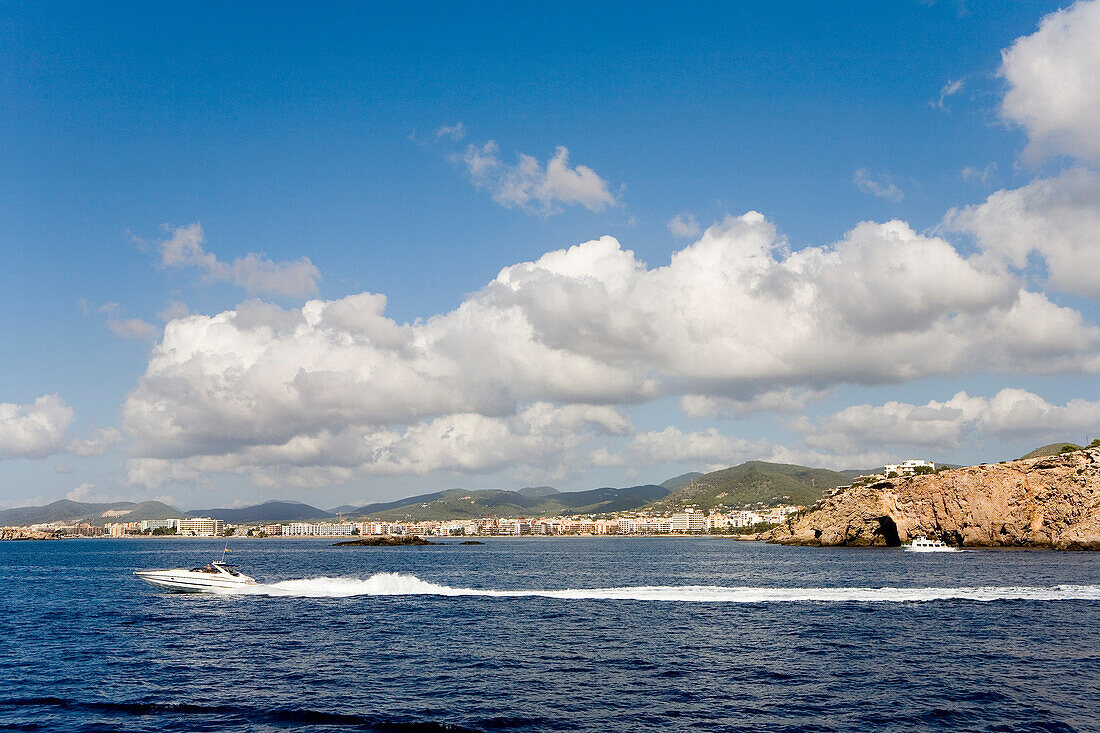 Coastline, Ses Figueretes, Ibiza, Balearic Islands, Spain