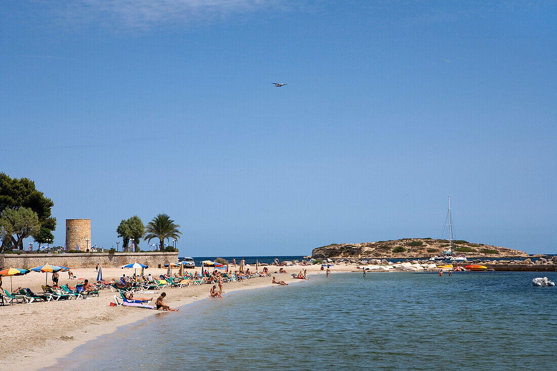 Beach, Platja den Bossa, Ibiza, Balearic Islands, Spain