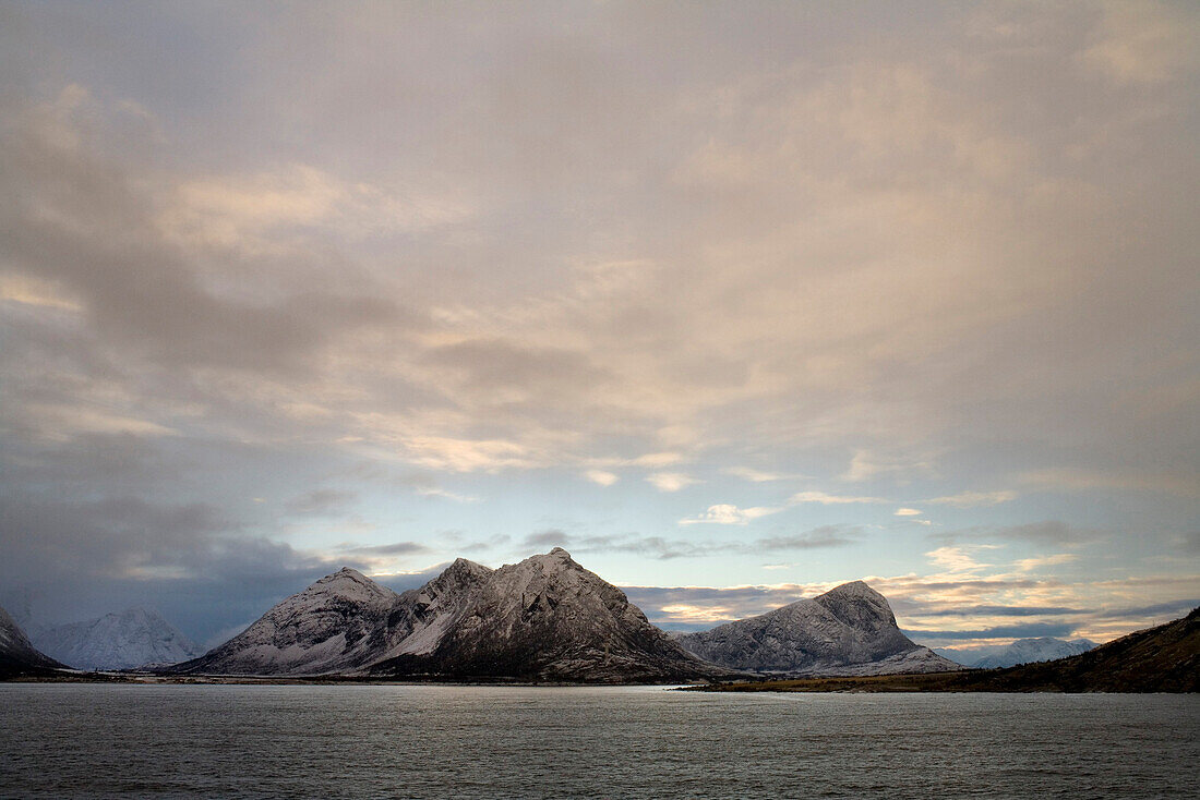 View to coastline from a Hurtigrute ship, North Norway, Norway