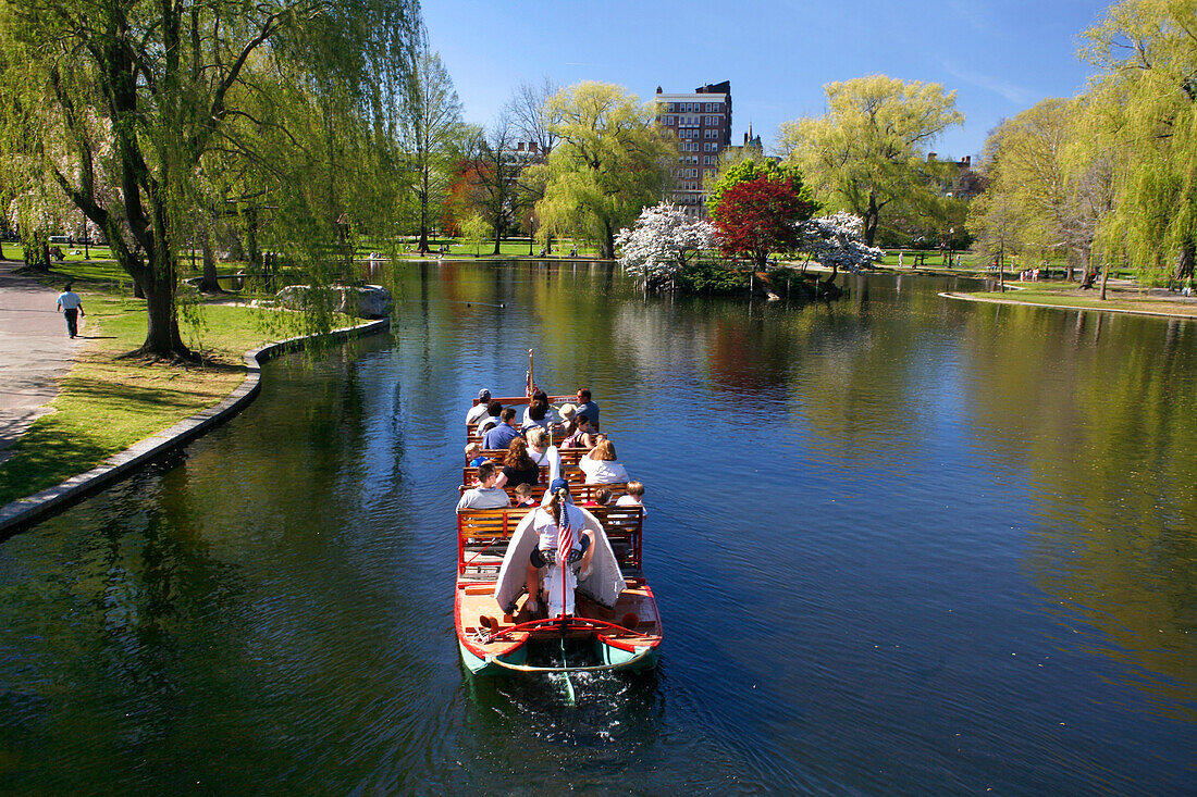 Tourists on a boat in The Public Gardens, Boston, Massachusetts, USA