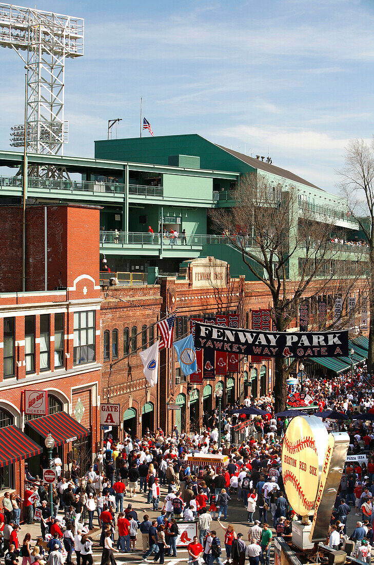 Fans walking to a baseball game, Gameday, Fenway Park, Yawkey Way, Boston, Massachusetts, USA