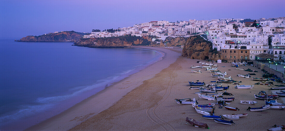 Beach with fishing boats, Albufeira, Algarve, Portugal, Europe