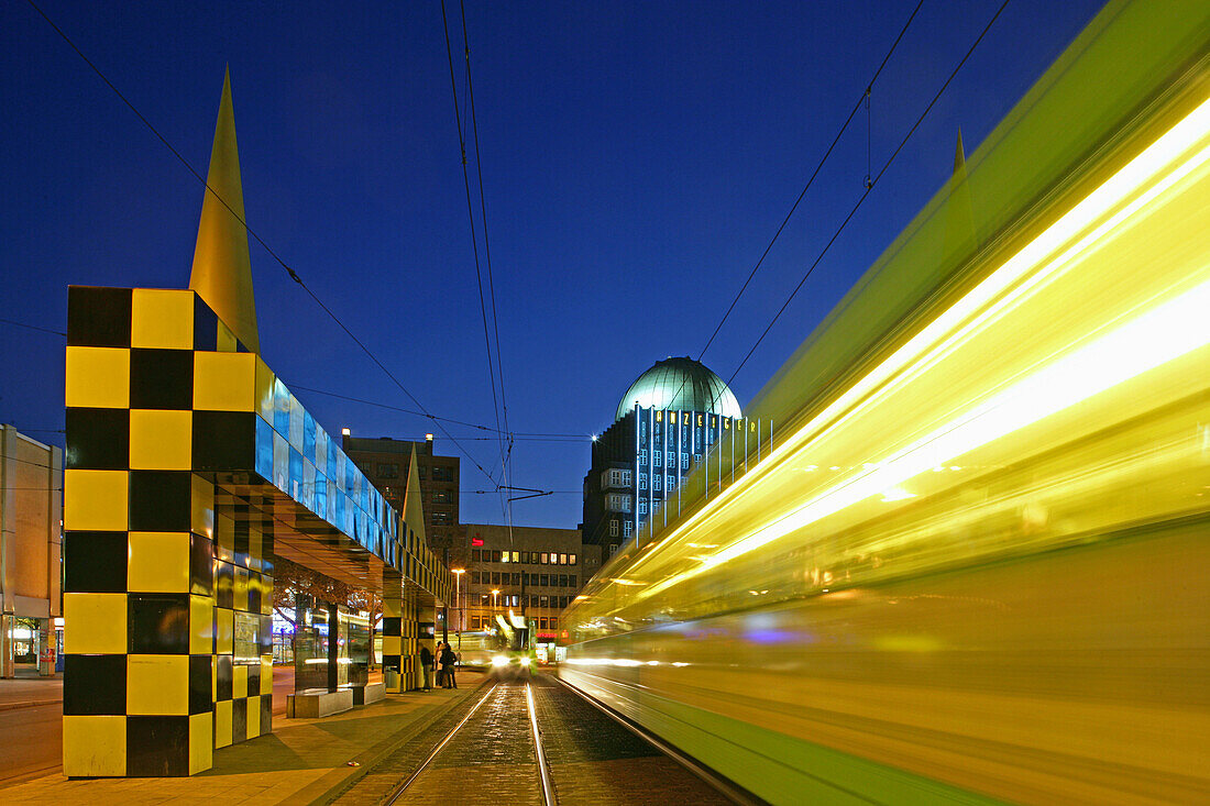 Tram stop Steintor at night, Hanover, Lower Saxony, Germany
