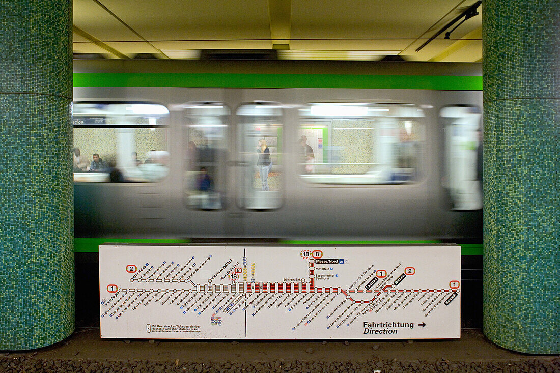 Metro passing station Kroepcke, Hanover, Lower Saxony, Germany