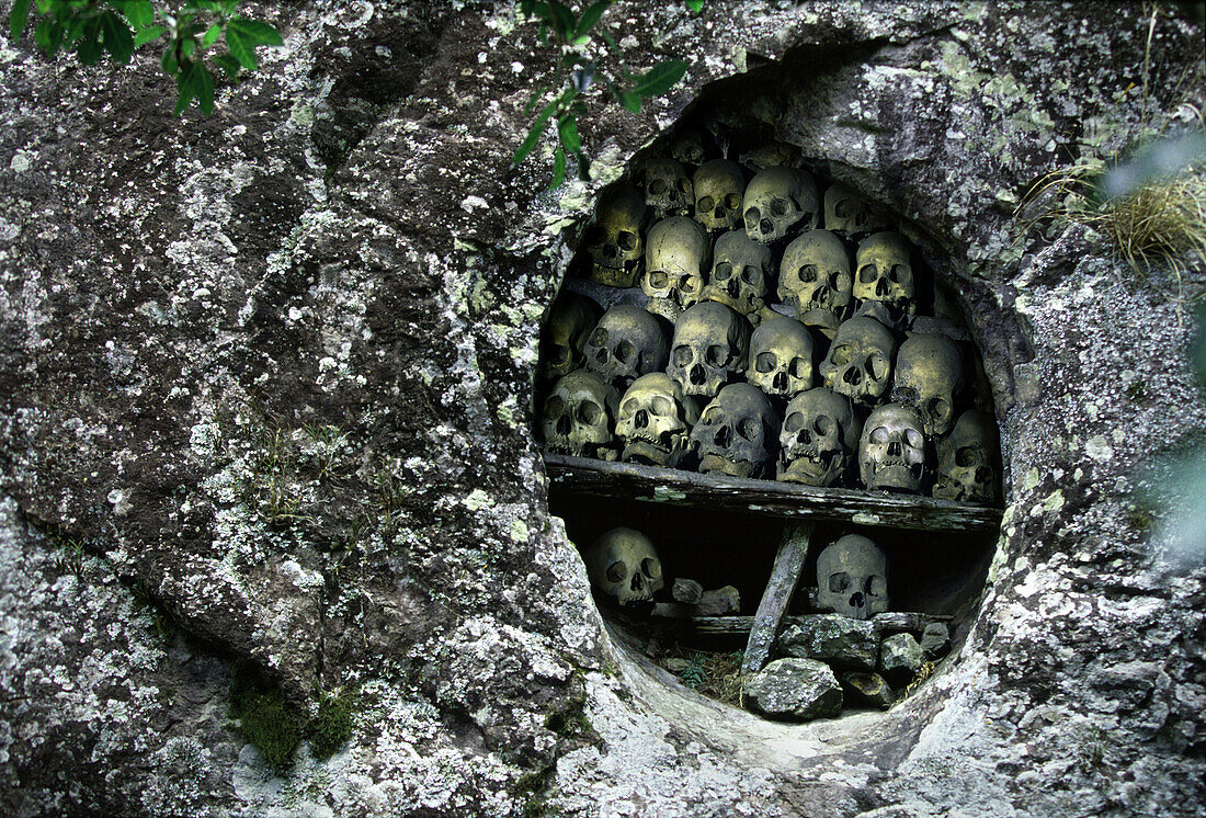 Skulls in burial cave, Sagada, Luzon Island, Philippines