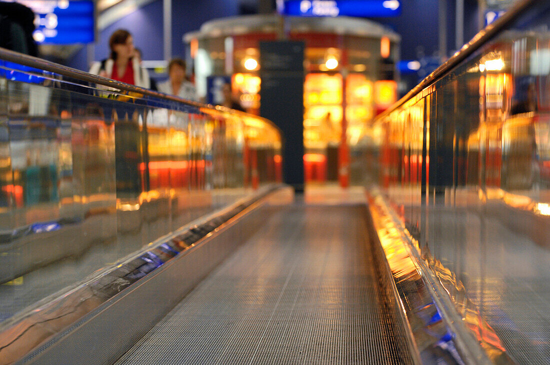 Moving walkway, conveyor in Frankfurt Airport, Hesse, Germany