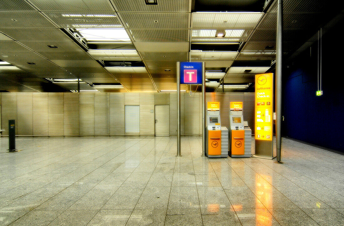 Check-in machines at Frankfurt Airport, Frankfurt, Hesse, Germany