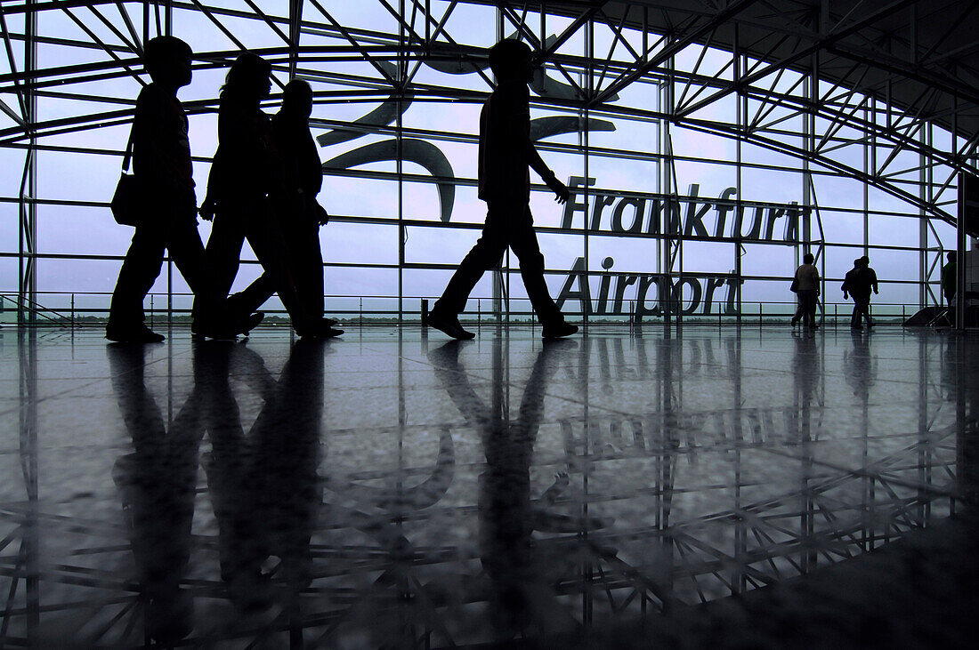 People, Travellers inside Frankfurt Airport, Frankfurt, Hesse, Germany