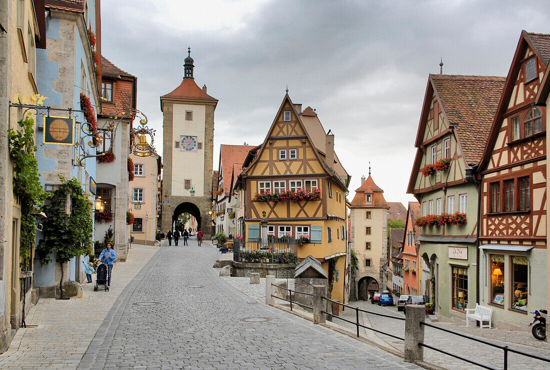 Plönlein mit Siebersturm und Kobolzeller Turm, Rothenburg ob der Tauber, Franken, Bayern, Deutschland