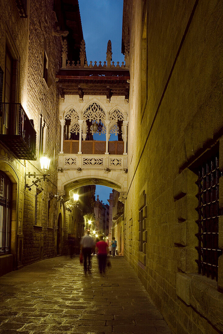 Carrer del Bisbe, bridge from 1928, modernisme, Barri Gotic, Ciutat Vella, Barcelona, Spain