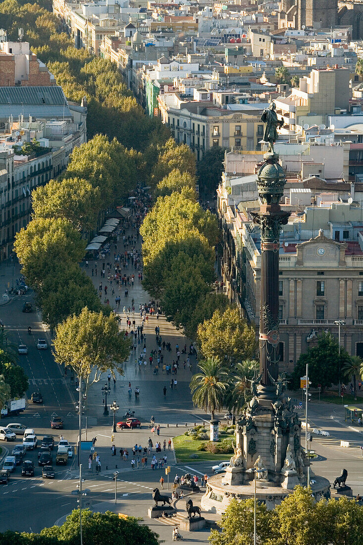 Monument a Colom and La Rambla, Les Rambles, Ciutat Vella, Barcelona, Spain