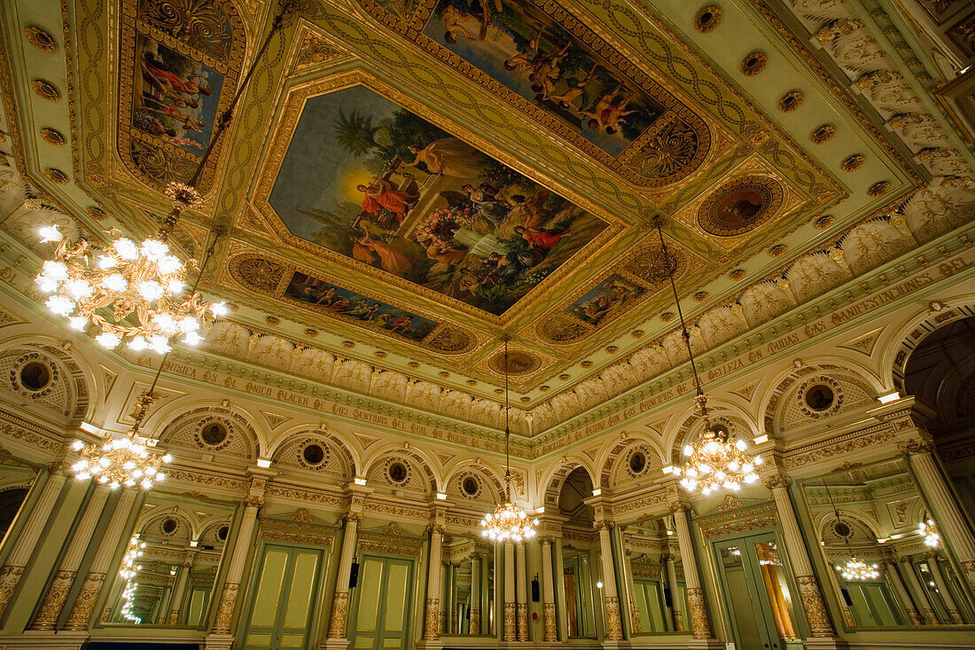 Hall of mirrors, Gran Teatre del Liceu, opera house, La Rambla, Ciutat Vella, Barcelona, Catalonia, Spain
