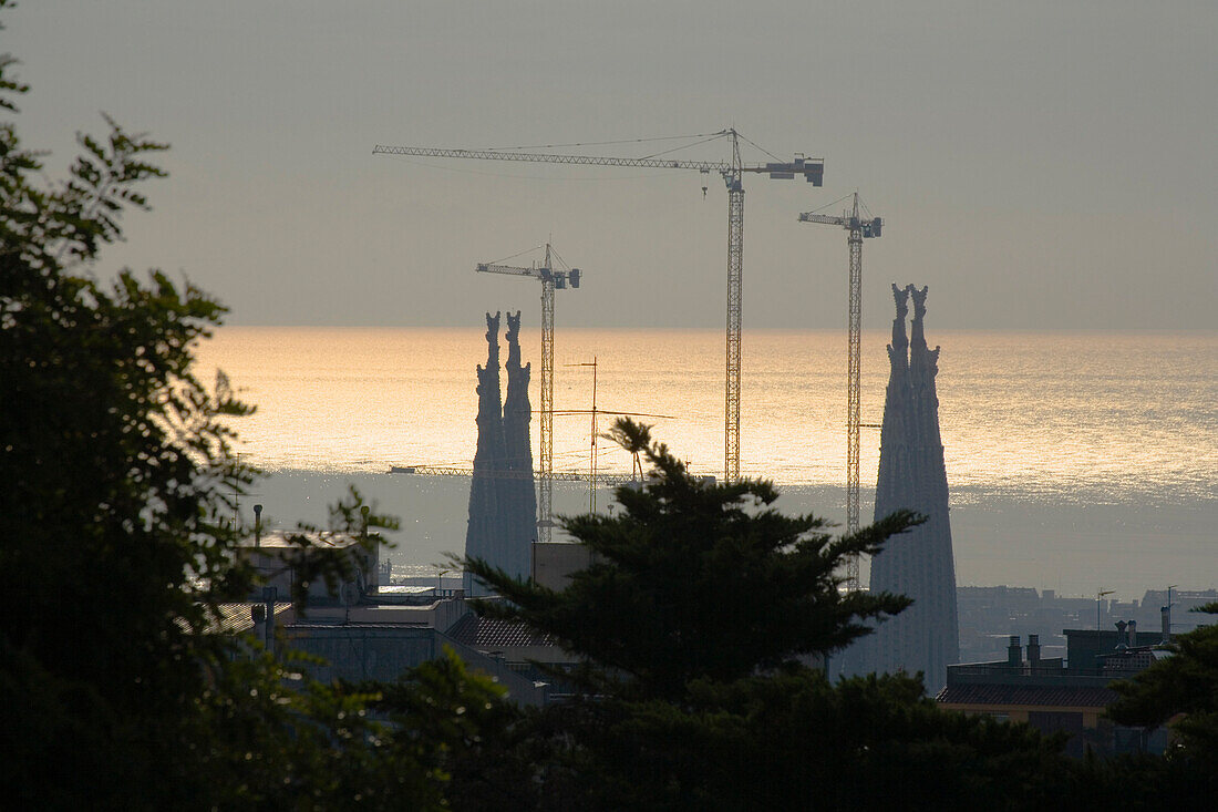 La Sagrada Familia from Parc Guell, Antonio Gaudi, modernism, Eixample, Barcelona, Spain