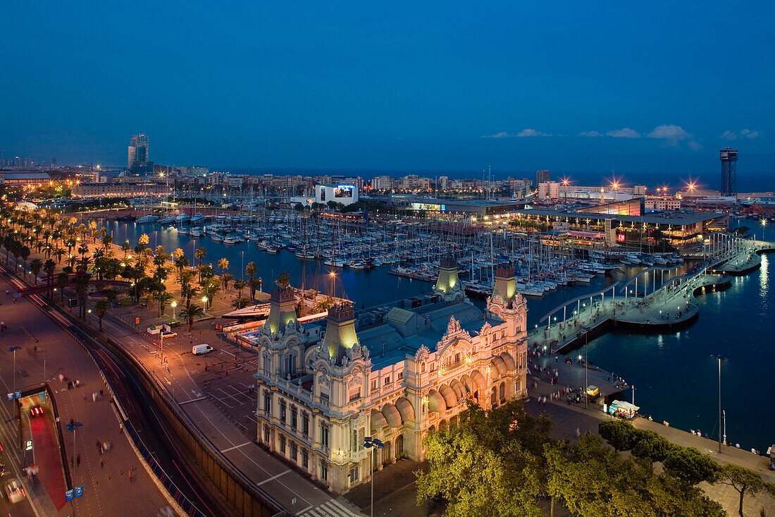 stately building of Port de Barcelona, Port Vell, harbour, Ciutat Vella, Barcelona, Spain