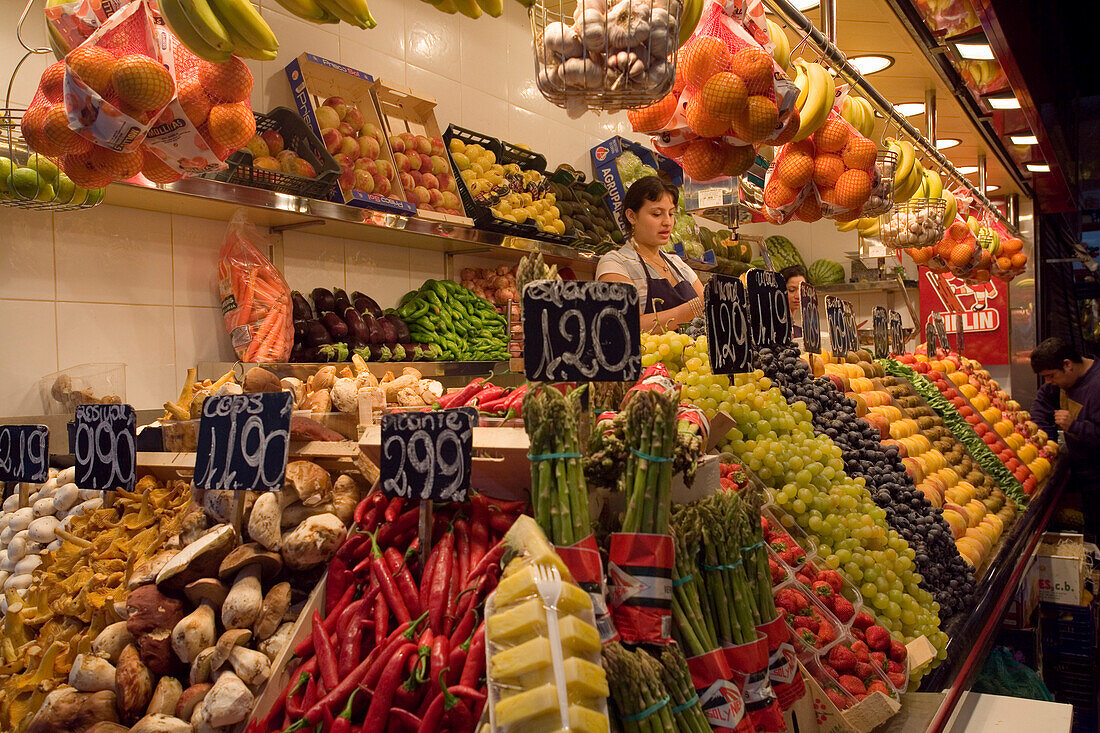 Mercat de la Boqueria, market  hall, La Rambla, Les Rambles, Ciutat Vella, Barcelona, Spain